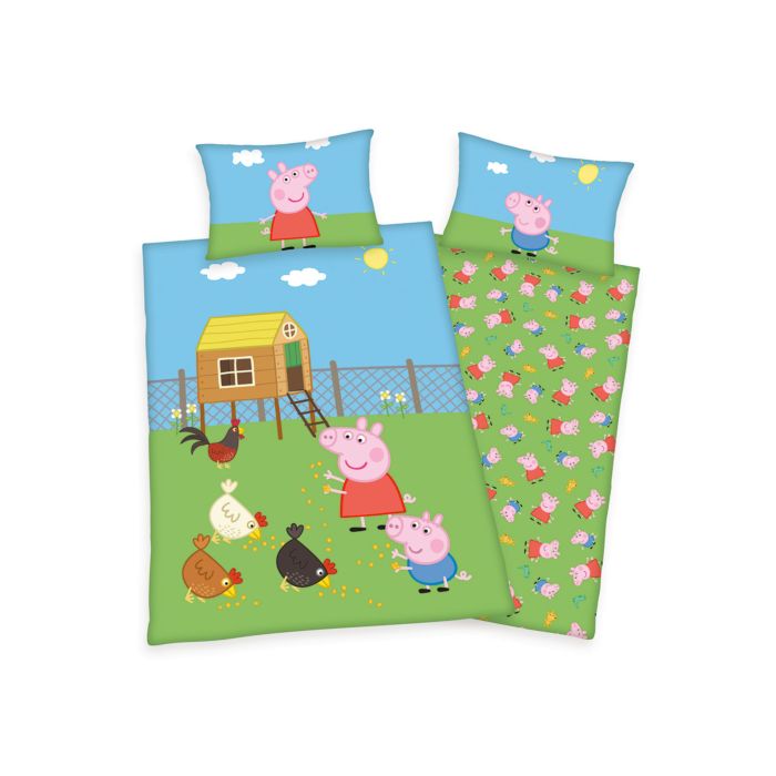 Image of Bettwäsche mit Peppa und George auf einem Bauernhof, grün, 65x100 cm / 160x210 cm bei Lehner Versand Schweiz