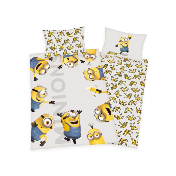Image of Bettwäsche mit Minions-Figuren und Bananen, weiss, 65x100 cm / 160x210 cm bei Lehner Versand Schweiz