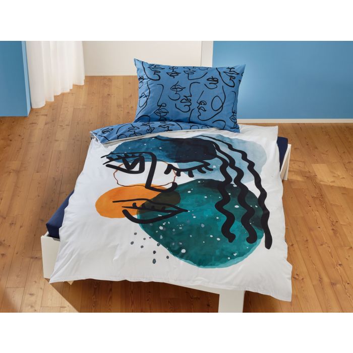 Image of Bettwäsche "Modern Art" mit Gesichtsprint, weiss, 65x100 cm / 160x210 cm bei Lehner Versand Schweiz