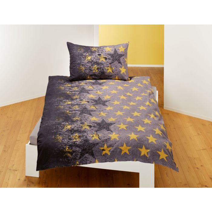 Image of Bettwäsche mit grossen und kleinen Sternen, grau, 65x100 cm / 160x210 cm bei Lehner Versand Schweiz
