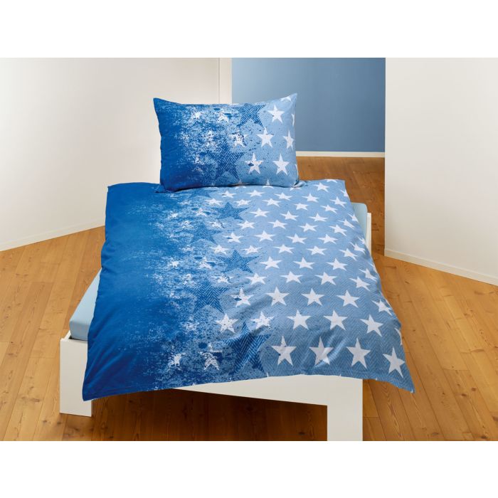 Image of Bettwäsche mit grossen und kleinen Sternen, blau, 65x100 cm / 160x210 cm bei Lehner Versand Schweiz