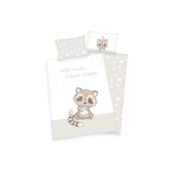 Image of Bettwäsche mit kleinem Waschbär und Vögelchen, beige, 40x60 cm / 100x135 cm bei Lehner Versand Schweiz