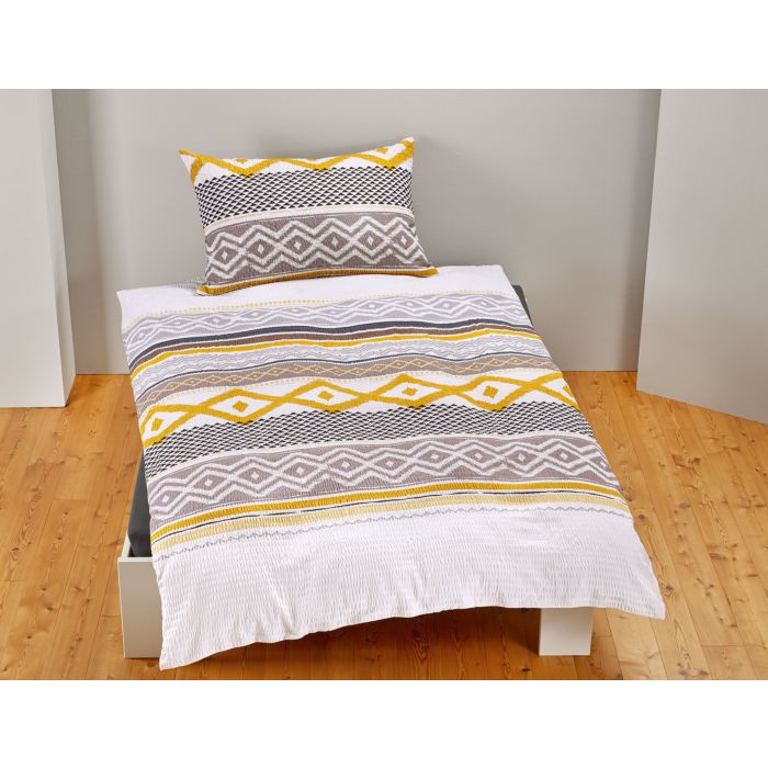 Image of Bettwäsche im Ethno-Look hellgrau mit goldenen Elementen, 2x65x65 cm / 200x210 cm bei Lehner Versand Schweiz