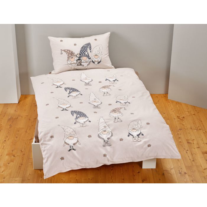 Image of Bettwäsche mit süssen, kleinen Wichteln und Sternen, sand, 65x100 cm / 160x210 cm bei Lehner Versand Schweiz