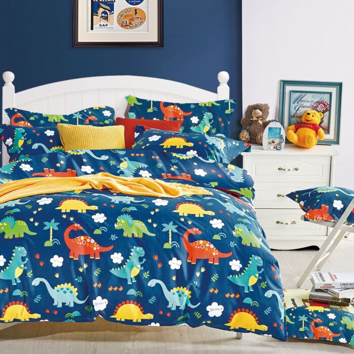 Linge de lit orné de charmants dinos colorés