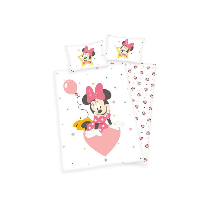 Image of Disney Bettwäsche mit Minnie Maus auf rosa Herz mit Luftballon, weiss, 40x60 cm / 100x135 cm bei Lehner Versand Schweiz
