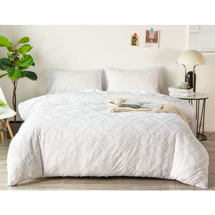 Image of Bettwäsche mit getuftetem, viereckigem Spiralmuster, weiss, 2x65x65 cm / 200x210 cm bei Lehner Versand Schweiz