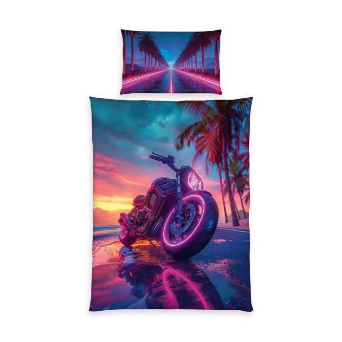 Bettwäsche Neon Motorrad und Palmen main product photo