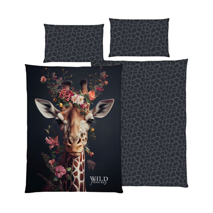 Bettwäsche mit Giraffenmotiv und Blumen main product photo