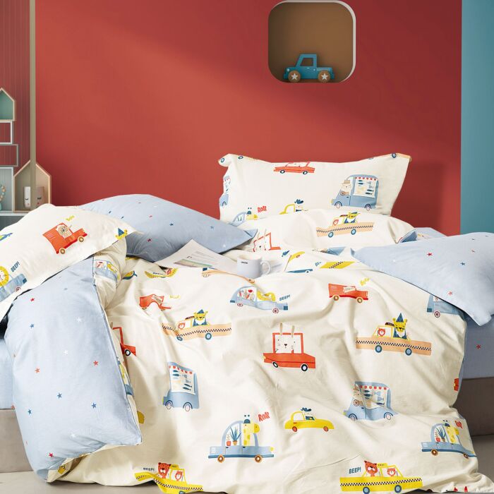 Parure de lit pour enfants avec voitures et camions colorés