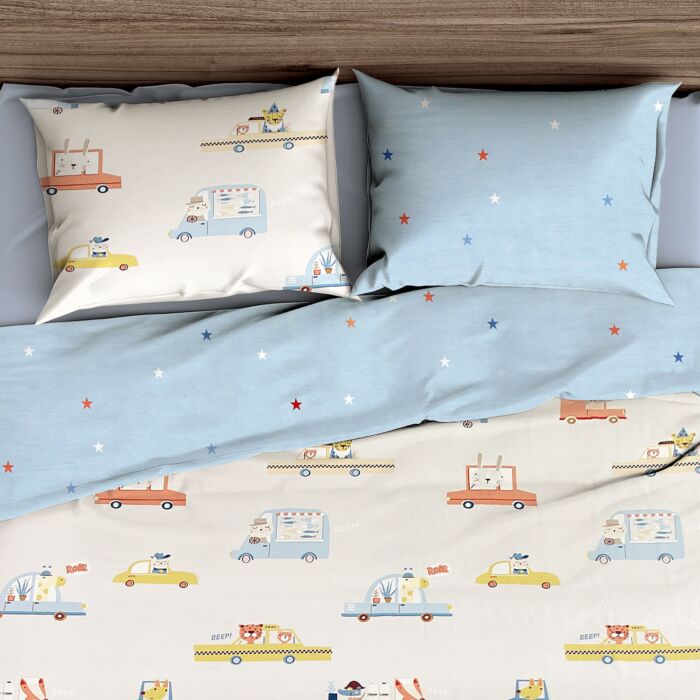Parure de lit pour enfants avec voitures et camions colorés