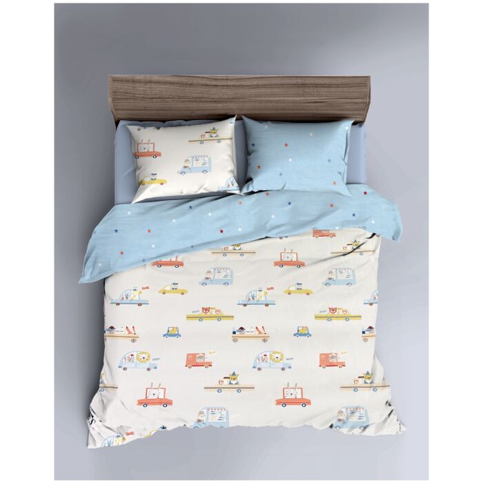 Parure de lit pour enfants avec voitures et camions colorés