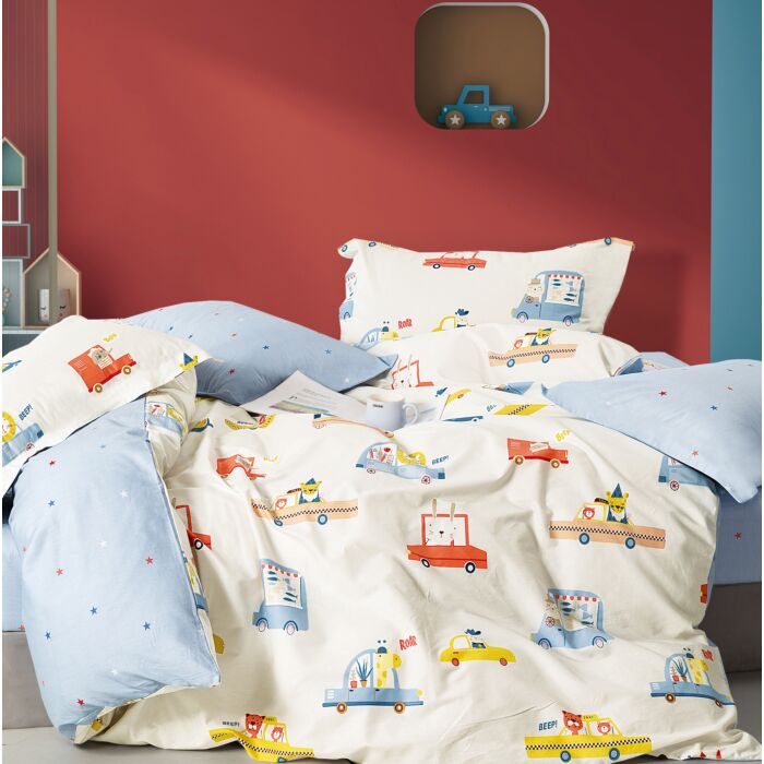 Parure de lit pour enfants avec voitures et camions colorés