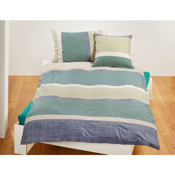 Image of Bettwäsche gestreift mit Musterung, grün, 200x210 cm bei Lehner Versand Schweiz