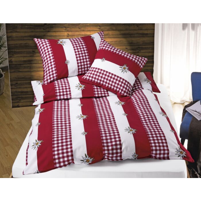 Bettwäsche rot-weiss mit Edelweiss – Duvetbezug – 200x210 cm