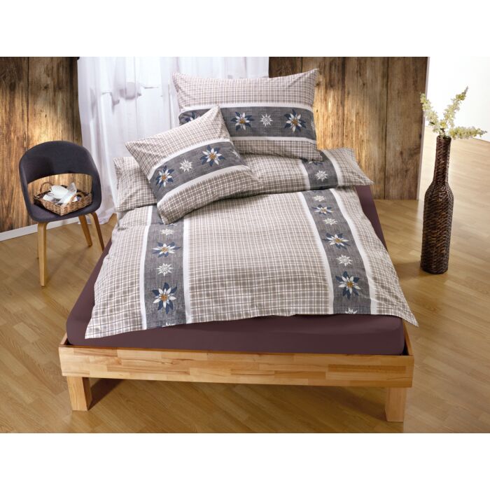 Bettwäsche braun kariert mit Edelweiss – Kissenbezug – 65x65 cm