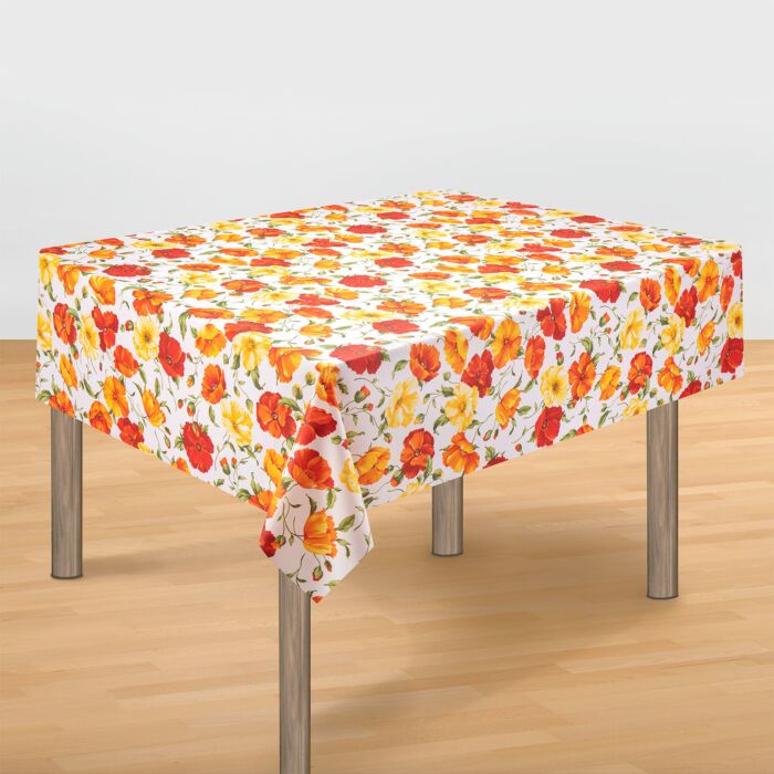 Acryl-Tischdecke mit bunten Mohnblumen
