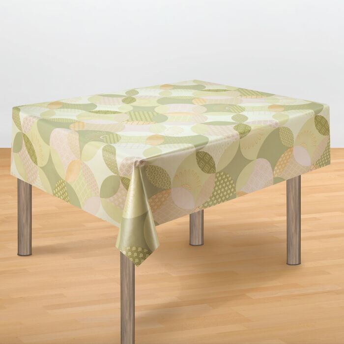 Tischdecke mit feinem Kreismuster in hellen Farbtönen
