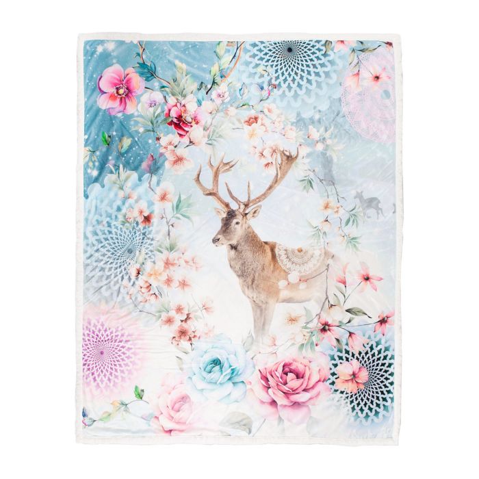 Image of hip Weiche, flauschige Fleecedecke mit Hirsch und Blütendessin, hellgrau, 130x160 cm bei Lehner Versand Schweiz