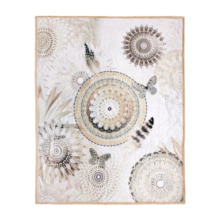 Image of hip Weiche, flauschige Fleecedecke mit Schmetterlingen und Federn, sand, 130x160 cm bei Lehner Versand Schweiz