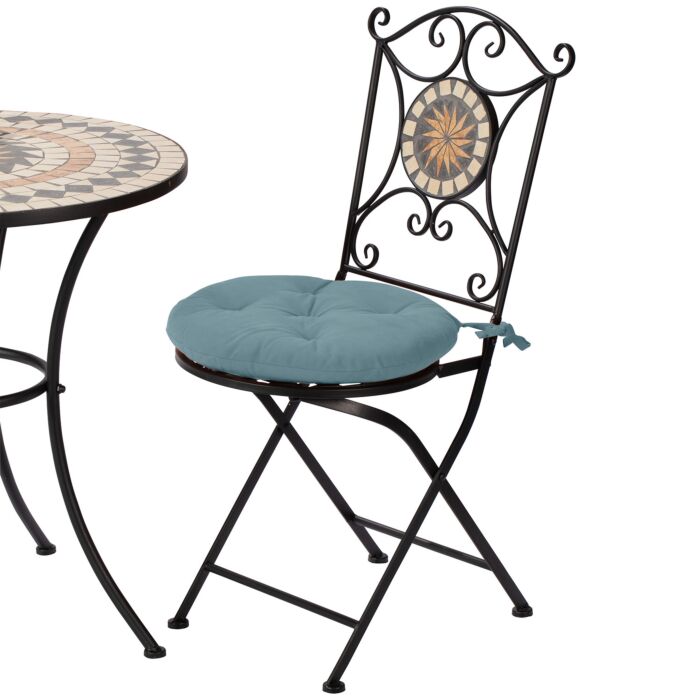 Coussin d'assise rond avec surpiqûres et attaches