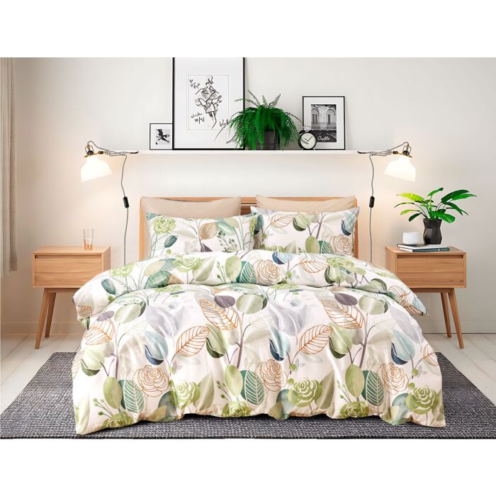 Bettwäsche mit kunstvollem Blumen- Blätterprint – Kissenbezug – 65x100 cm