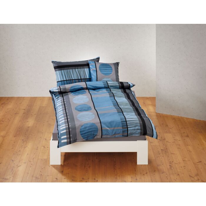 Bettwäsche schwarz-braun-grau mit Streifen und Kreisen – Duvetbezug – 160x210 cm
