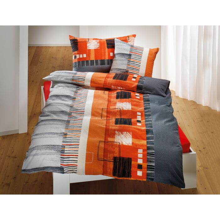 Bettwäsche in orange mit Streifen und Strichmuster – Kissenbezug – 65x65 cm