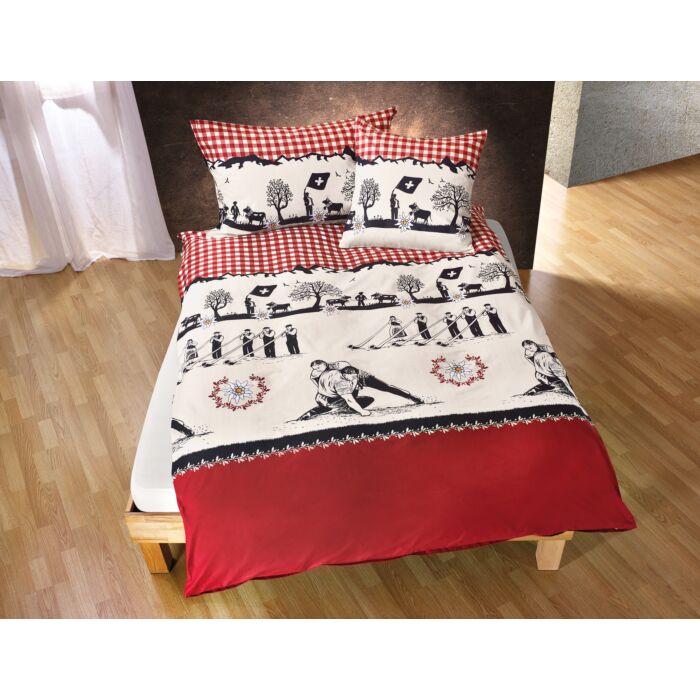 Bettwäsche Schwingfest rot-schwarz-beige – Kissenbezug – 65x100 cm