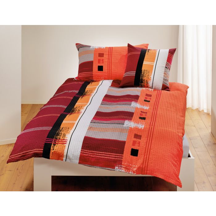 Image of Bettwäsche mit Streifenmuster und Painting-Muster, rot, 240x240 cm bei Lehner Versand Schweiz