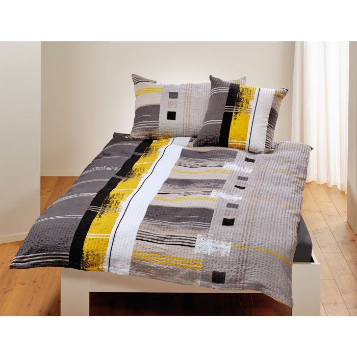 Image of Bettwäsche mit Streifenmuster und Painting-Muster, grau, 65x65 cm bei Lehner Versand Schweiz