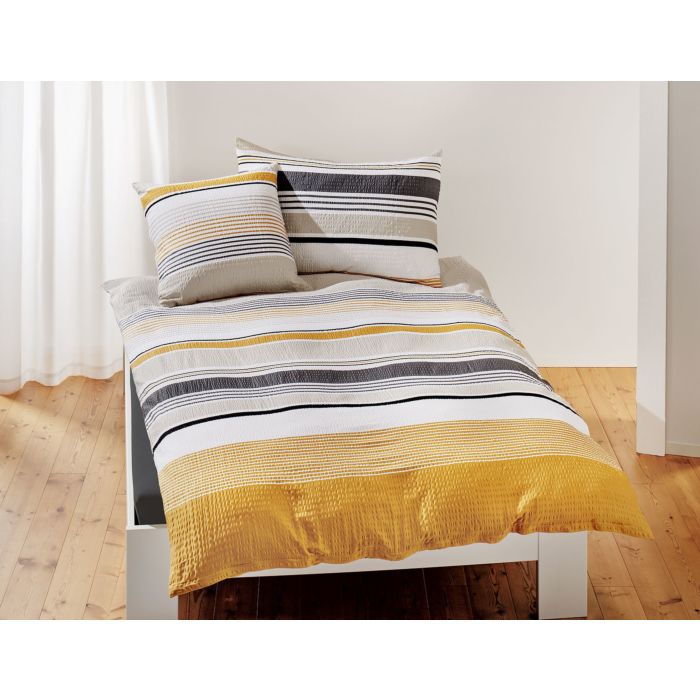 Image of Bettwäsche Streifenmix curry-weiss-schwarz, 65x65 cm bei Lehner Versand Schweiz