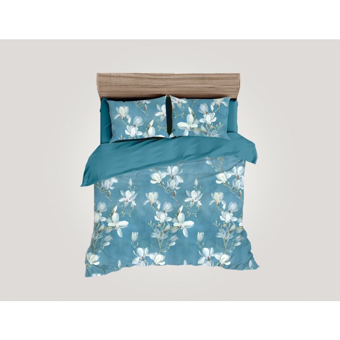 Image of Bettwäsche in schönem Blauton und weissen Magnolienblüten, petrol, 50x70 cm bei Lehner Versand Schweiz