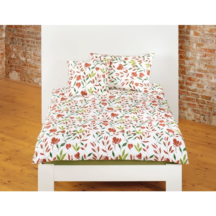 Image of Bio Bettwäsche mit floralem Muster in Rost- und Grüntönen, weiss, 65x65 cm bei Lehner Versand Schweiz