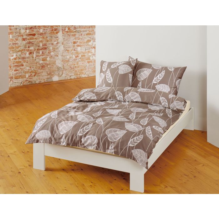 Image of Bio Satin Bettwäsche mit Blätterprint auf braunem Untergrund, taupe, 65x65 cm bei Lehner Versand Schweiz