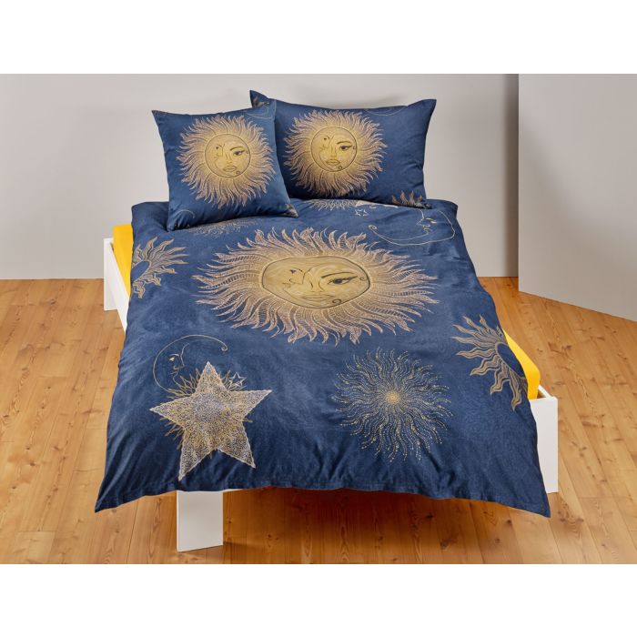 Image of Bettwäsche mit Sonne und Mond in einem Gesicht, marine, 65x65 cm bei Lehner Versand Schweiz