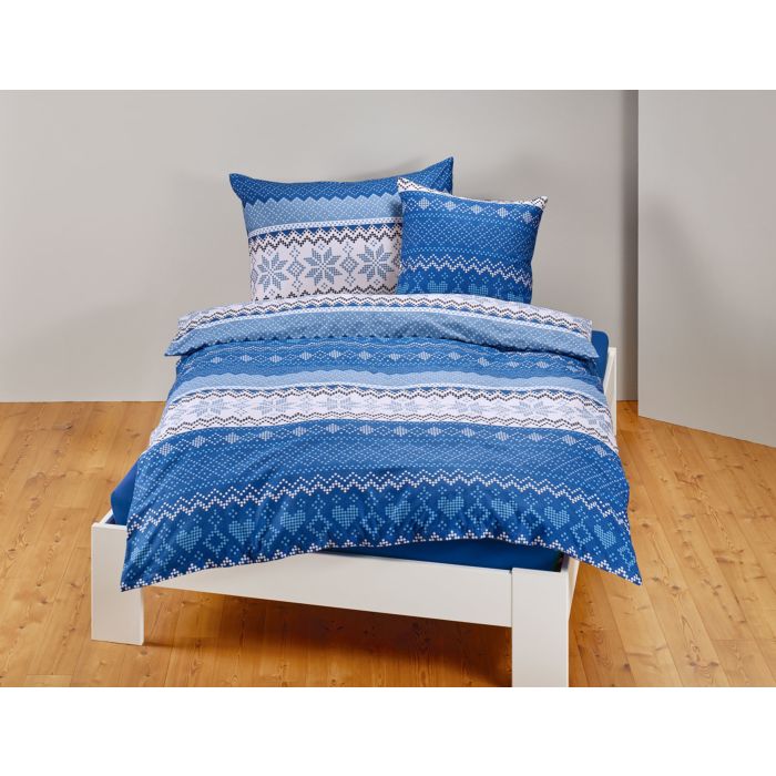 Image of Bettwäsche gestreift mit Schneeflockenmuster und Herzen, blau, 200x210 cm bei Lehner Versand Schweiz