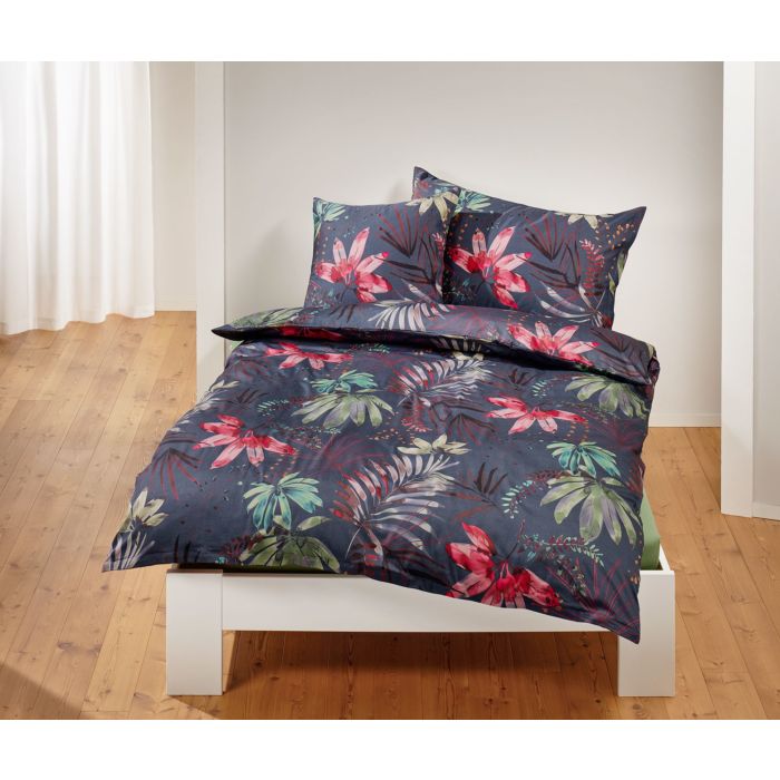Image of Bettwäsche mit farbigem Blättermix, marine, 65x65 cm bei Lehner Versand Schweiz