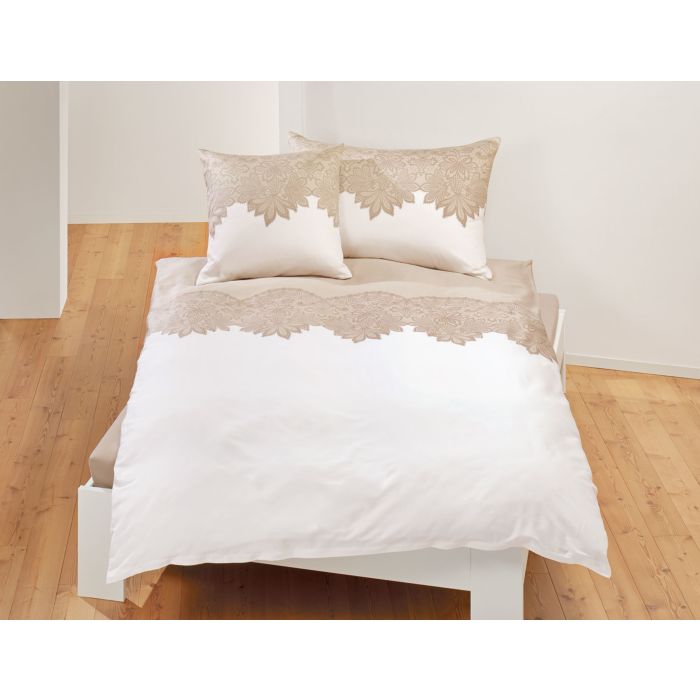 Image of Bettwäsche mit Bordürenmuster in Blattform, sand, 160x210 cm bei Lehner Versand Schweiz