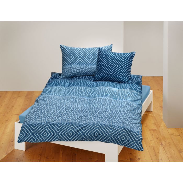 Image of Bettwäsche mit Quadrat- und Kreuzmuster, blau, 200x210 cm bei Lehner Versand Schweiz