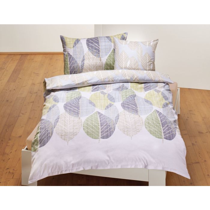 Image of Bettwäsche mit Ginkoblättern auf hellem Untergrund, grün, 160x210 cm bei Lehner Versand Schweiz
