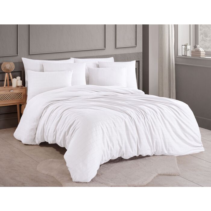 Linge de lit en satin damassé à motif de carreaux