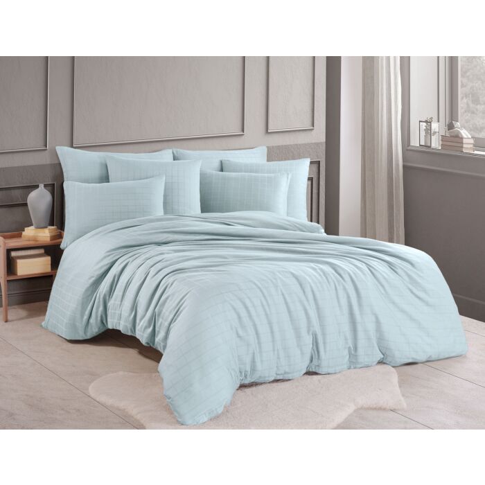 Linge de lit en satin damassé à motif de carreaux