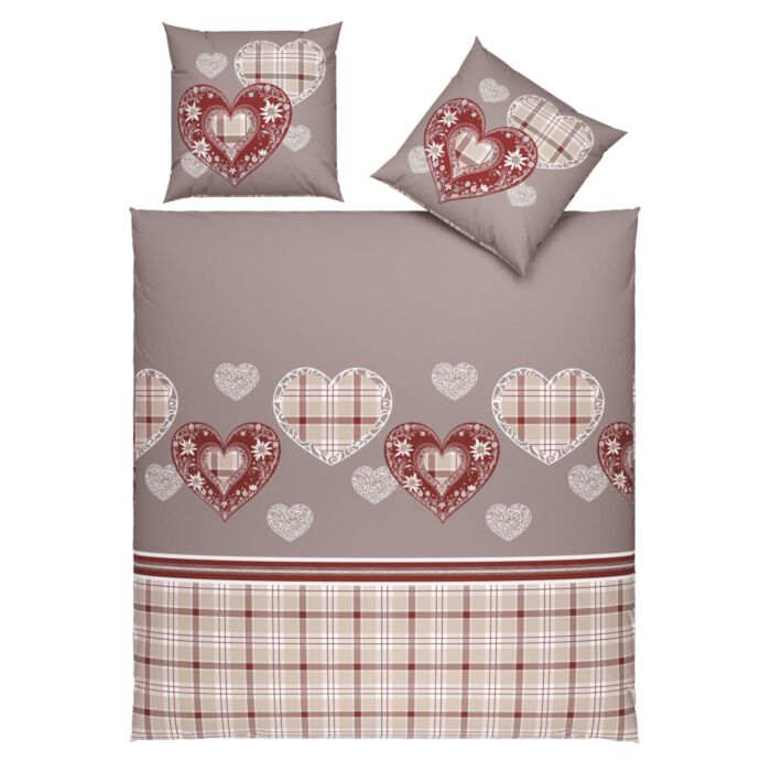 Bettwäsche mit Herzen und Karomuster im Landhausstil – 65x65 cm