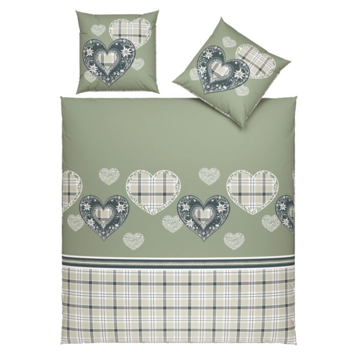 Bettwäsche mit Herzen und Karomuster im Landhausstil – 65x65 cm
