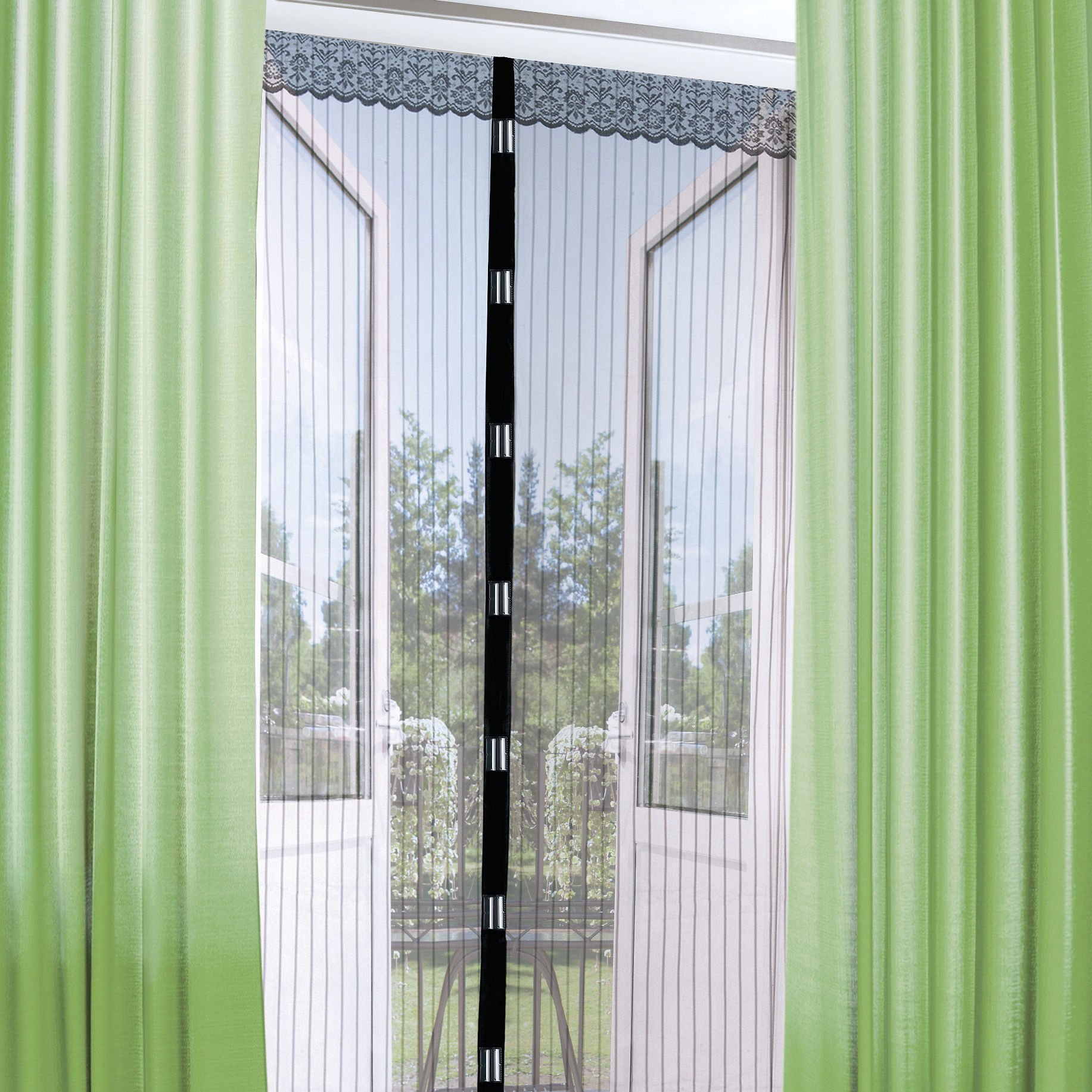 Magnetische Moskitonetze für Türen, robuste Anti-Mücken-Netz-Moskitonetze,  Terrassentür-Moskitonetz mit starken Magneten, magischer Vollrahmen (80 x  200 cm, schwarz)