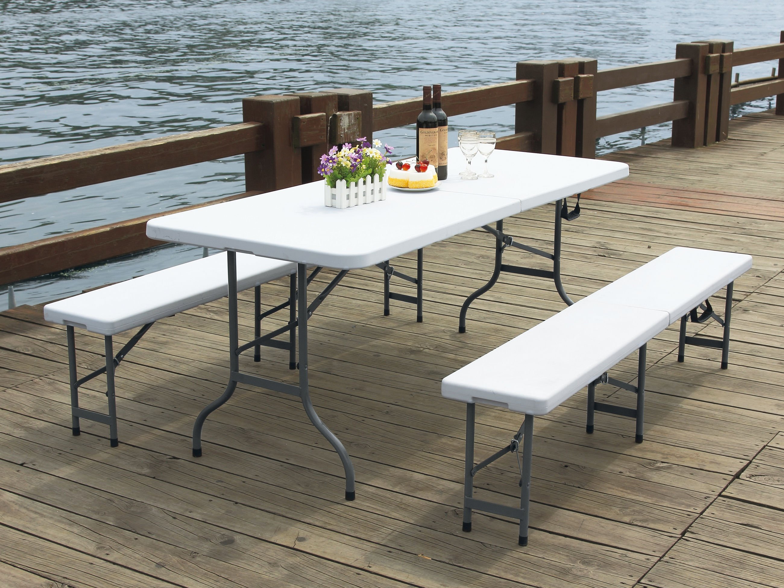 Table et bancs de fête pliable, combinable, blanc ⋆ Lehner Versand