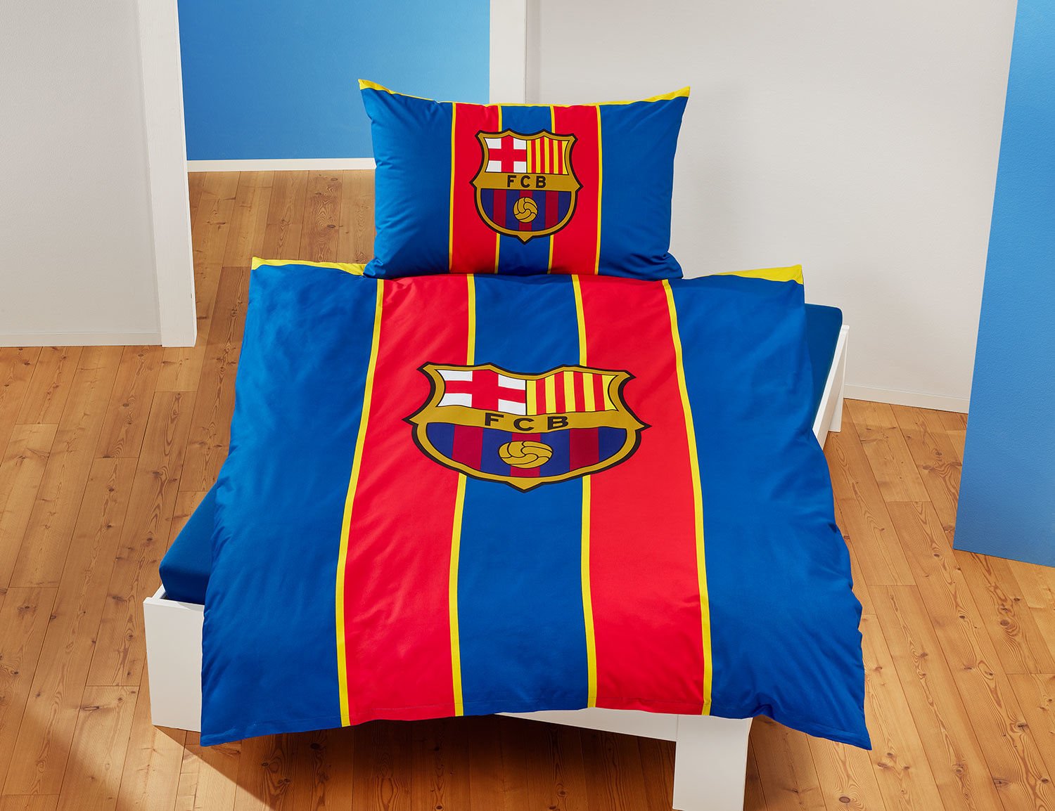 Linge de lit FC Barcelona bleu et rouge avec logo du club
