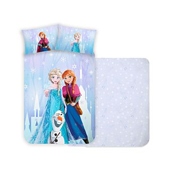 Parure De Lit Enfant 100x135 Cm Reine Des Neiges - Coton Öko-Tex, Housse Couette + Taie Oreiller Anna Elsa Olaf