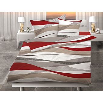 Bettwäsche mit modernem Wellenmuster in Erdtönen und rotem Akzent ⋆